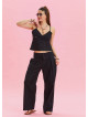 Pleated Bias Cut Buttoned Black Bohemian Trousers 4466